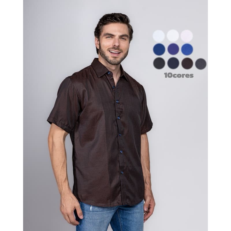 Camisa Social Masculina Manga Curta Não Amassa Elegante e Casual