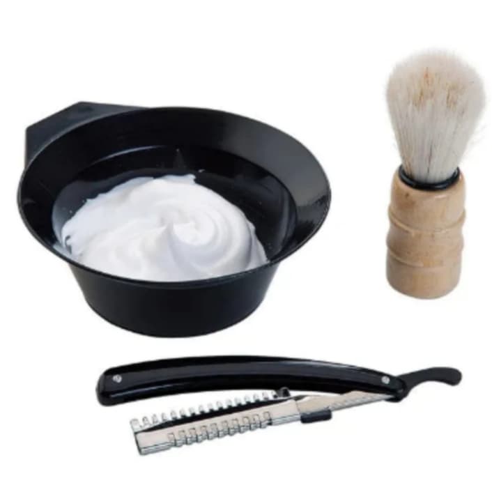 Kit 3 Peças Para Barbear Barba Navalhete Pincel Tigela Homem C01