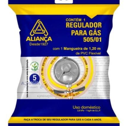 Kit Completo Registro Regulador Gás Aliança + Mangueira