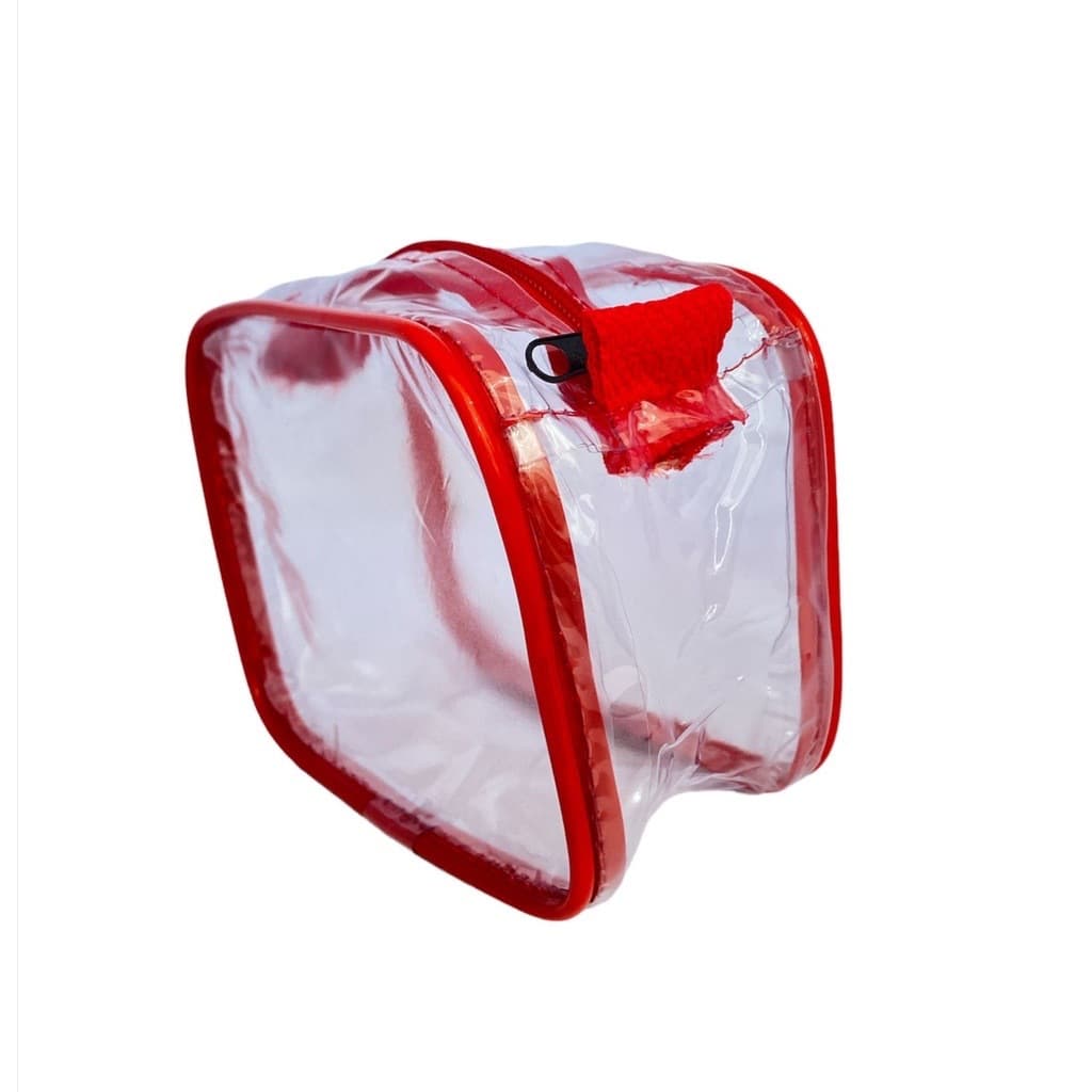 MINI necessaire transparente e VERMELHA para viagem, multiuso,maquiagem ,esmalte ,(remédios)