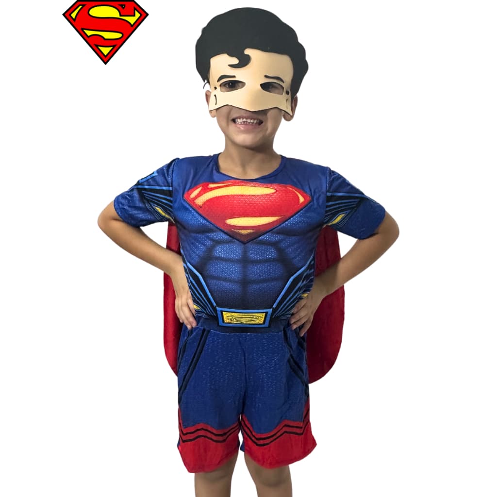 Fantasia Infantil Do Superman Curta C\ Enchimento Roupa Infantil Com Capa e Mascara De E.V.A