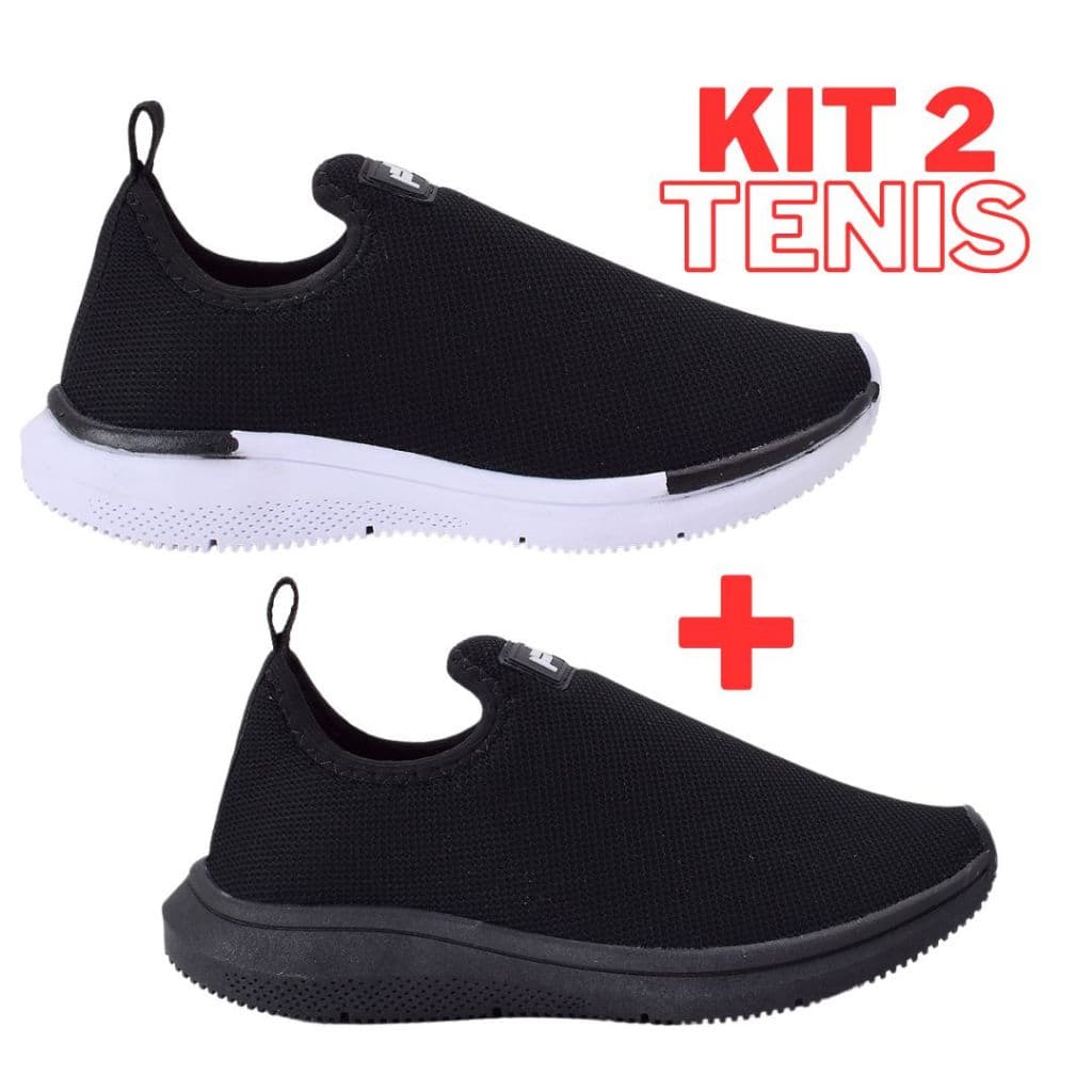 KIT 2 Tênis Meia Feminino Preto Slip-On Estiloso e Confortável - Ideal para Caminhadas e Academia
