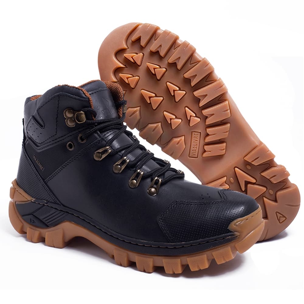 Bota Masculina Adventure Couro Solado Borracha Confortável Promoção