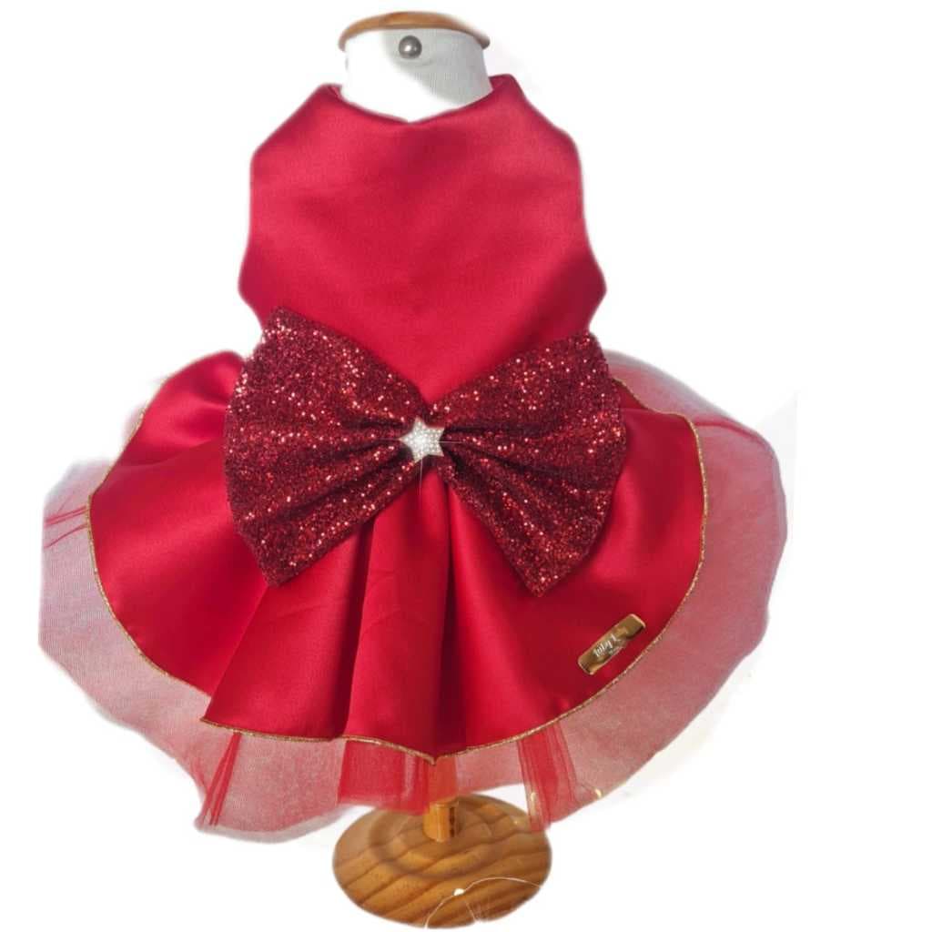 Vestido Vemelho Pet Luxo Noite de natal para Cachorros