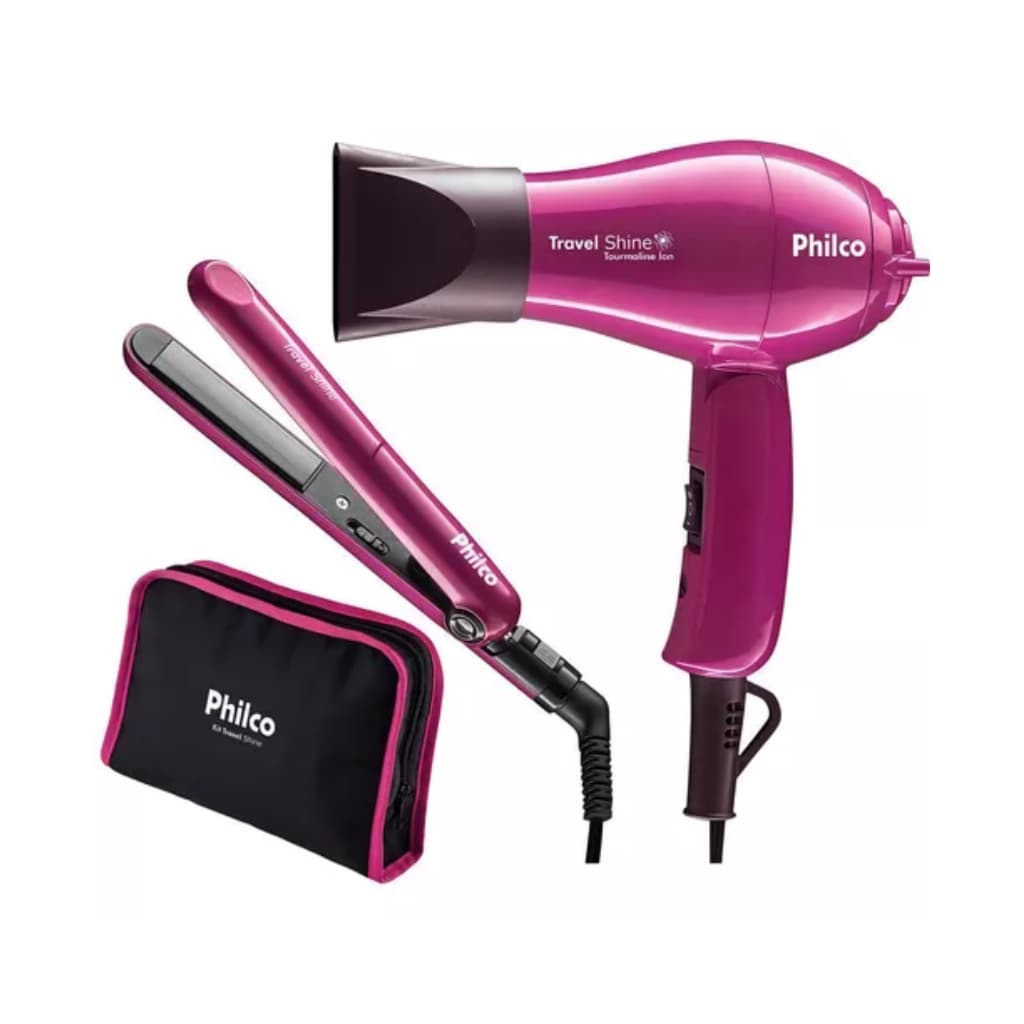 Kit Travel Shine, Secador E Chapinha, P/viagem Bivolt Philco