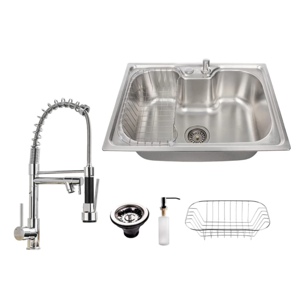 Cuba Pia Cozinha 60x42 Gourmet Aço 304 Inox  Com Acessórios e Torneira Gourmet Monocomando Cromada Luxo com Spray