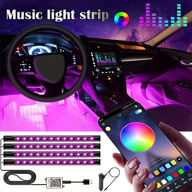 Fita LED Neon Automotiva RGB 7 Cores com Controle para Interior do Carro