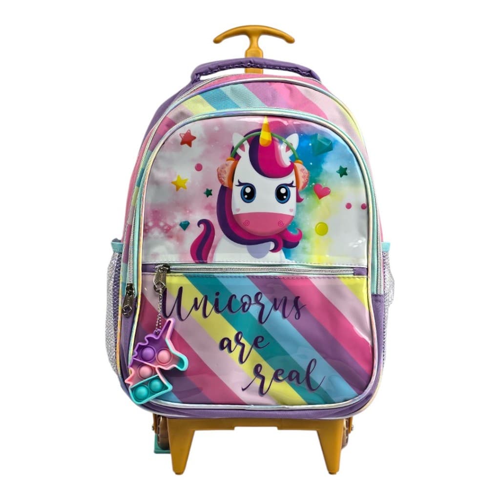 Mochila Infantil Denlex com Rodinhas - Unicórnio POP IT
