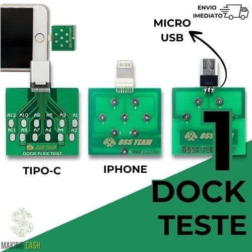 Placa de Teste Dock Flex para Testar Conector de Carga de Celular Lightning Iphone Micro Usb Tipo C