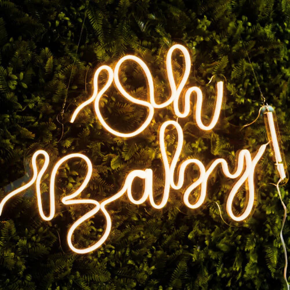 Placa Acrílico Led Neon Oh Baby para Festa - 50x35, 54x56, 60x40