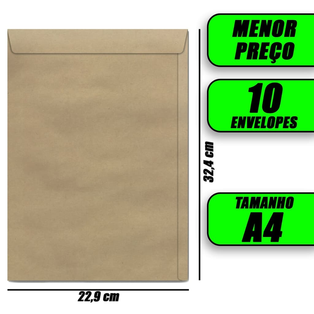 10 Unidade de Envelope Currículo Pardo A4 22x32 cm
