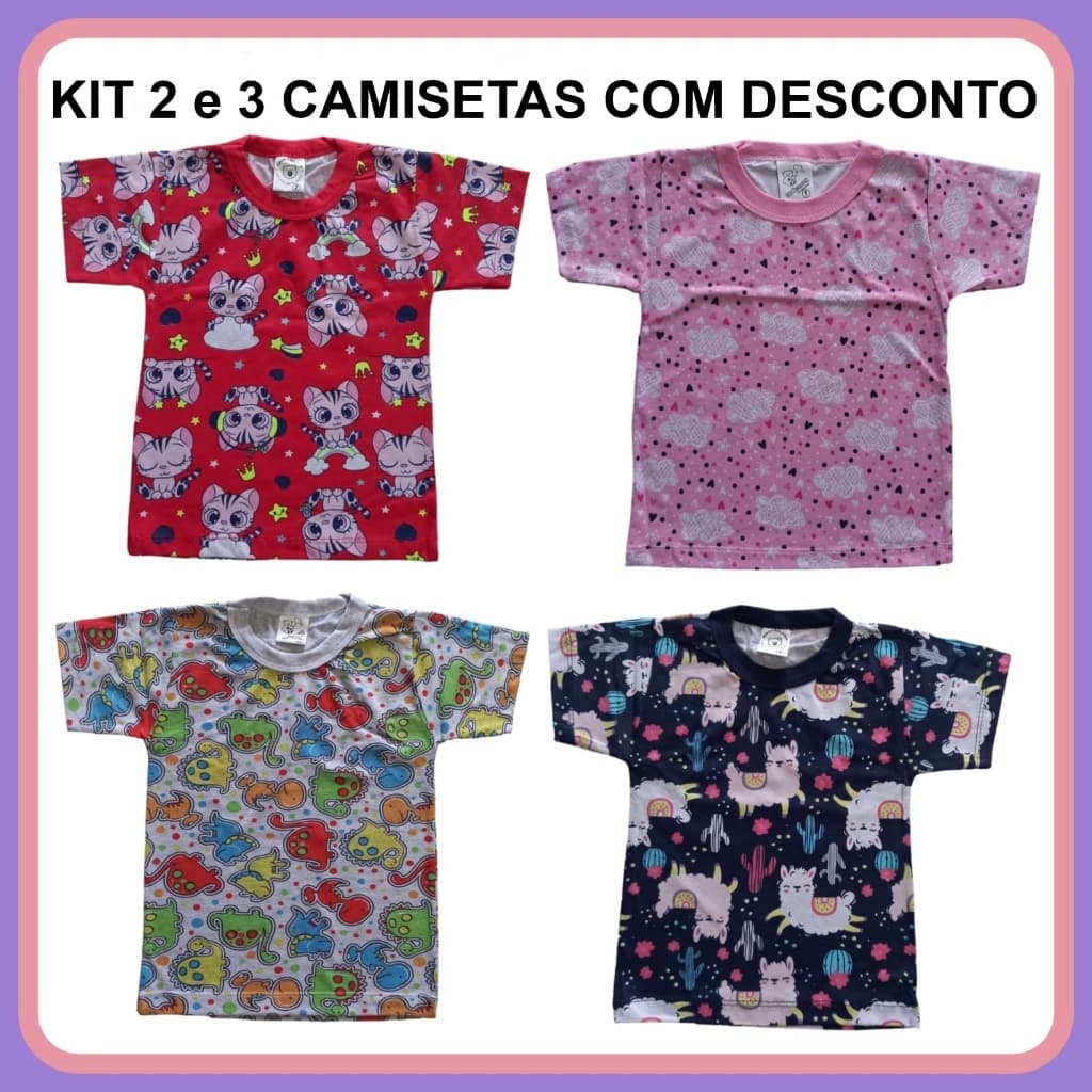 Camiseta Infantil manga curta malha 100% algodão 1 - 2 - 3 menina