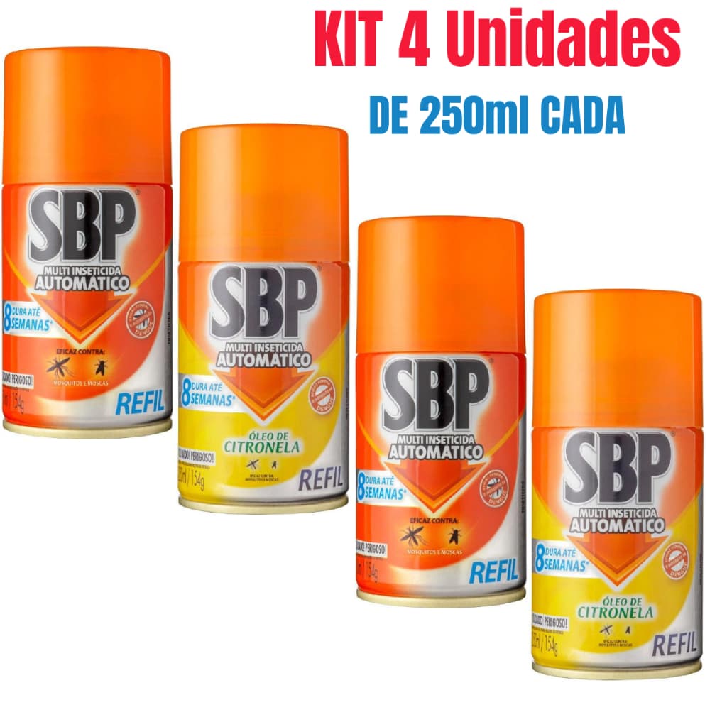 Kit 4 SBP Refil Automático Multi Inseticida 250ml – Aroma Tradicional e Citronela