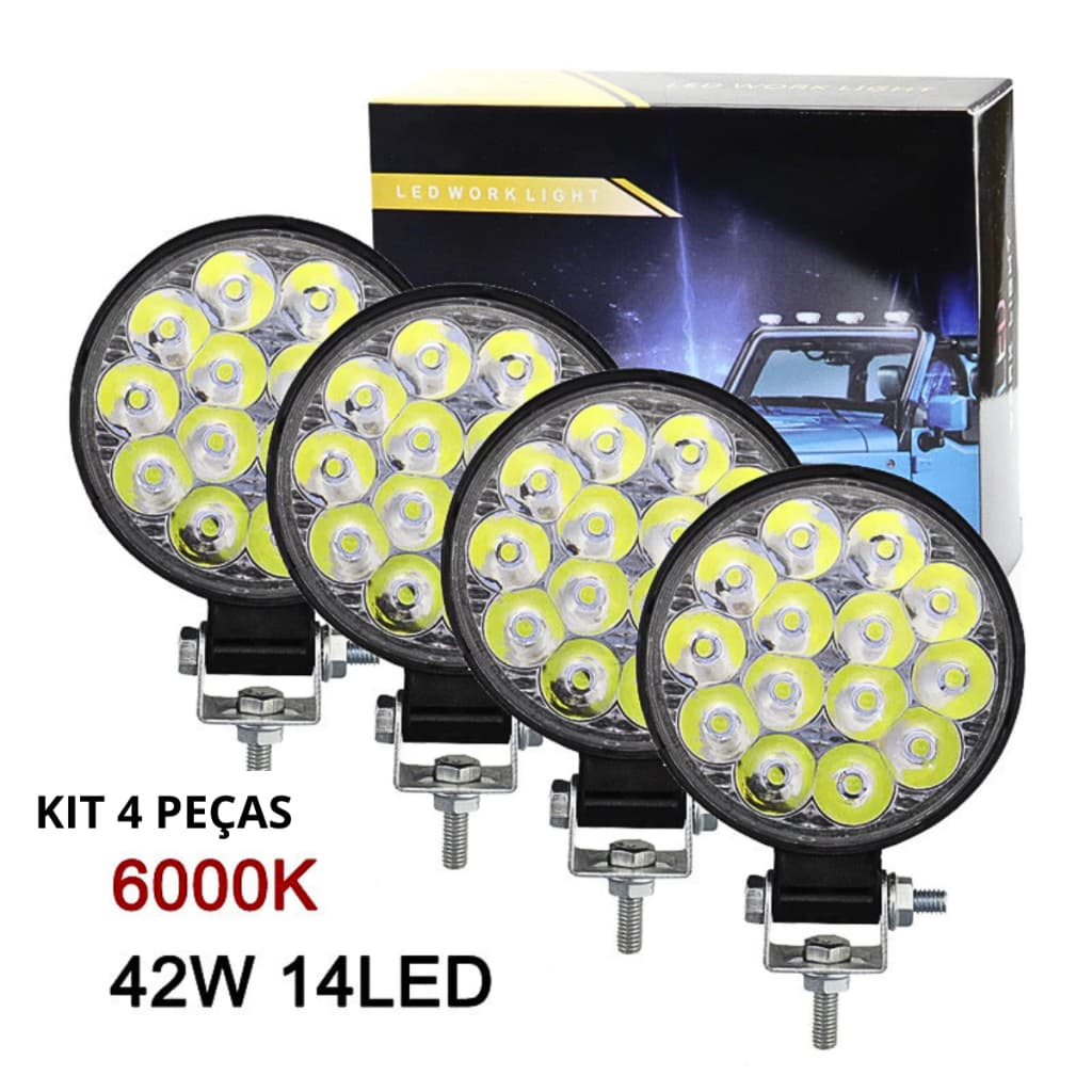 Luzes De Trabalho LED Para Carros 14LED 42W 6500K Off-Road Engenharia De Faróis Modificadas Trator De Caminhão ATV UTV