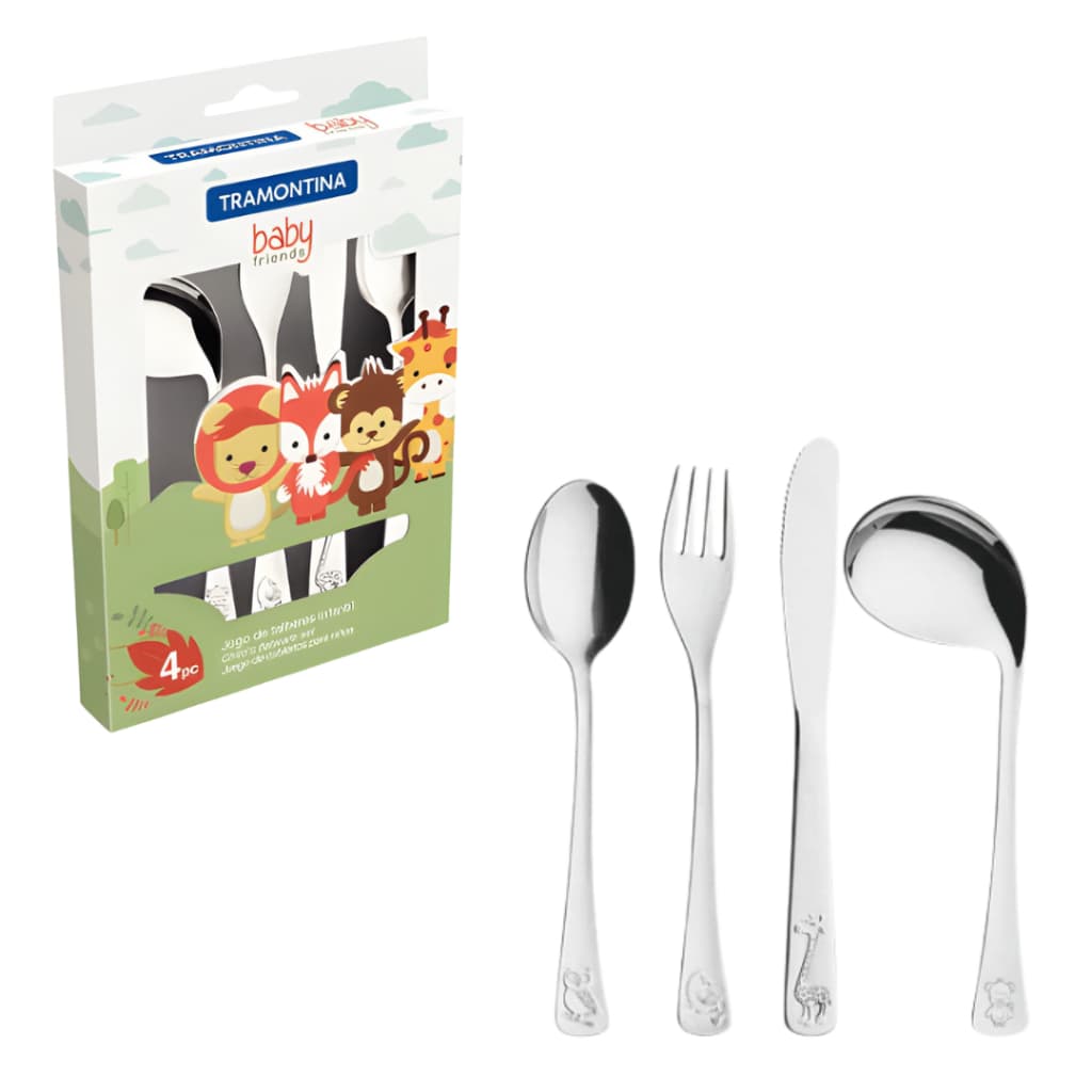 Kit 4 Talheres Infantil Aço Inox Tramontina Baby