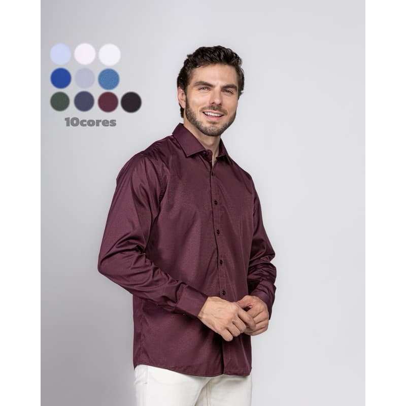 Camisa Social Masculina Alta Qualidade Elasticidade Textura Elevada