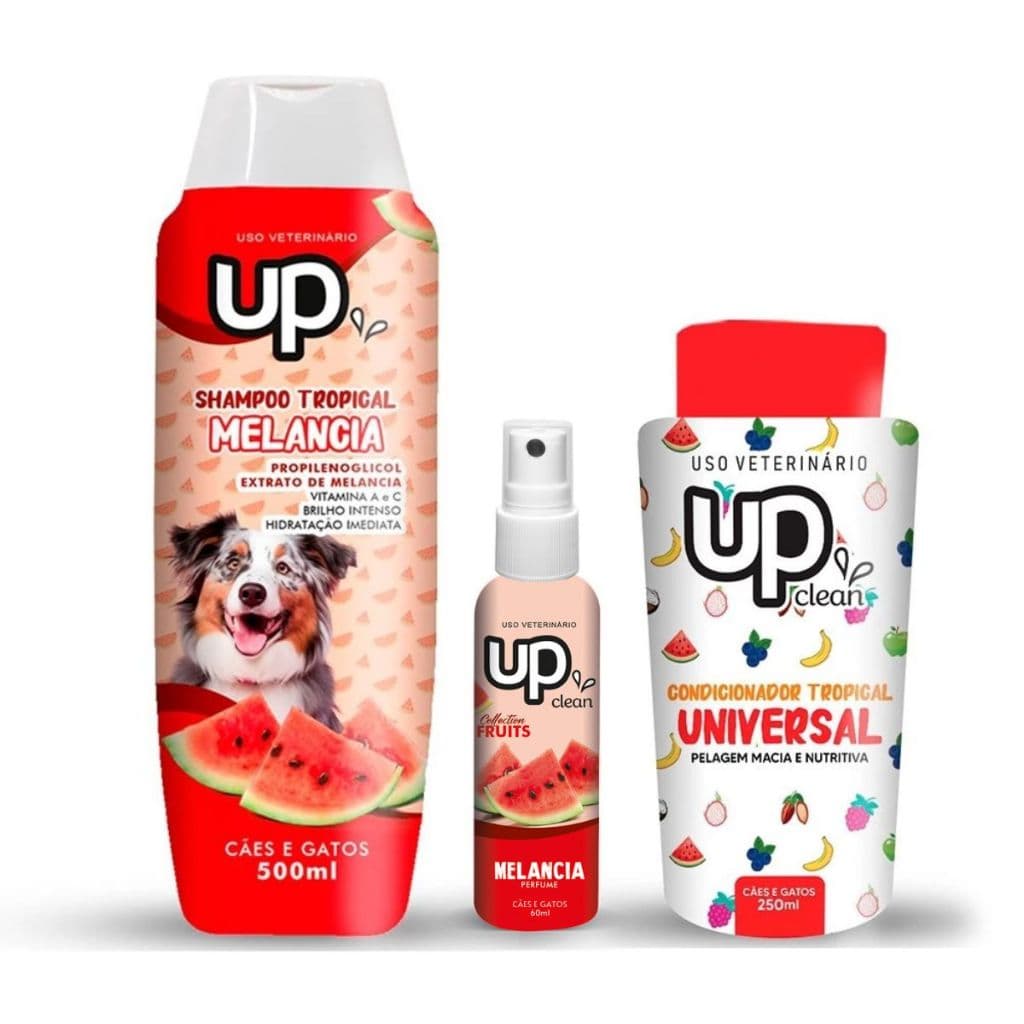 Kit Shampoo Condicionador e Perfume para Cachorro e Gato Tropical Melancia Up Clean
