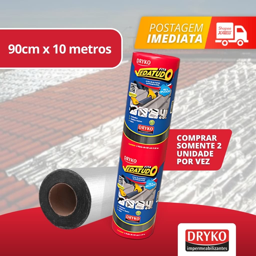 Fita Adesiva De Manta asfáltica adesiva Aluminizada Dryko - 90cm x 10m - VEDATUDO DRYKO