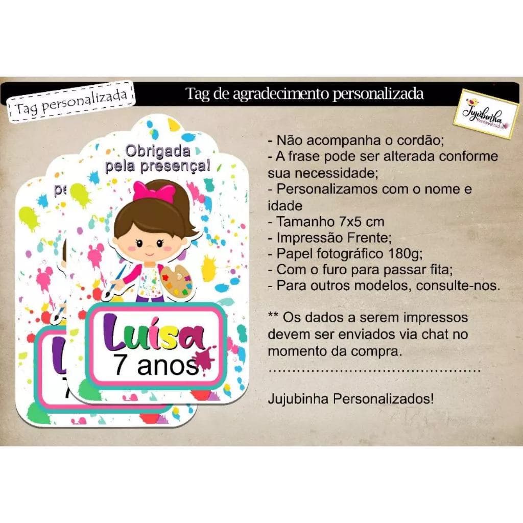 TAG LEMBRANCINHA ADESIVA - PINTANDO O SETE -  TAG DE AGRADECIMENTO -  TAG COM FURO - PERSONALIZADOS