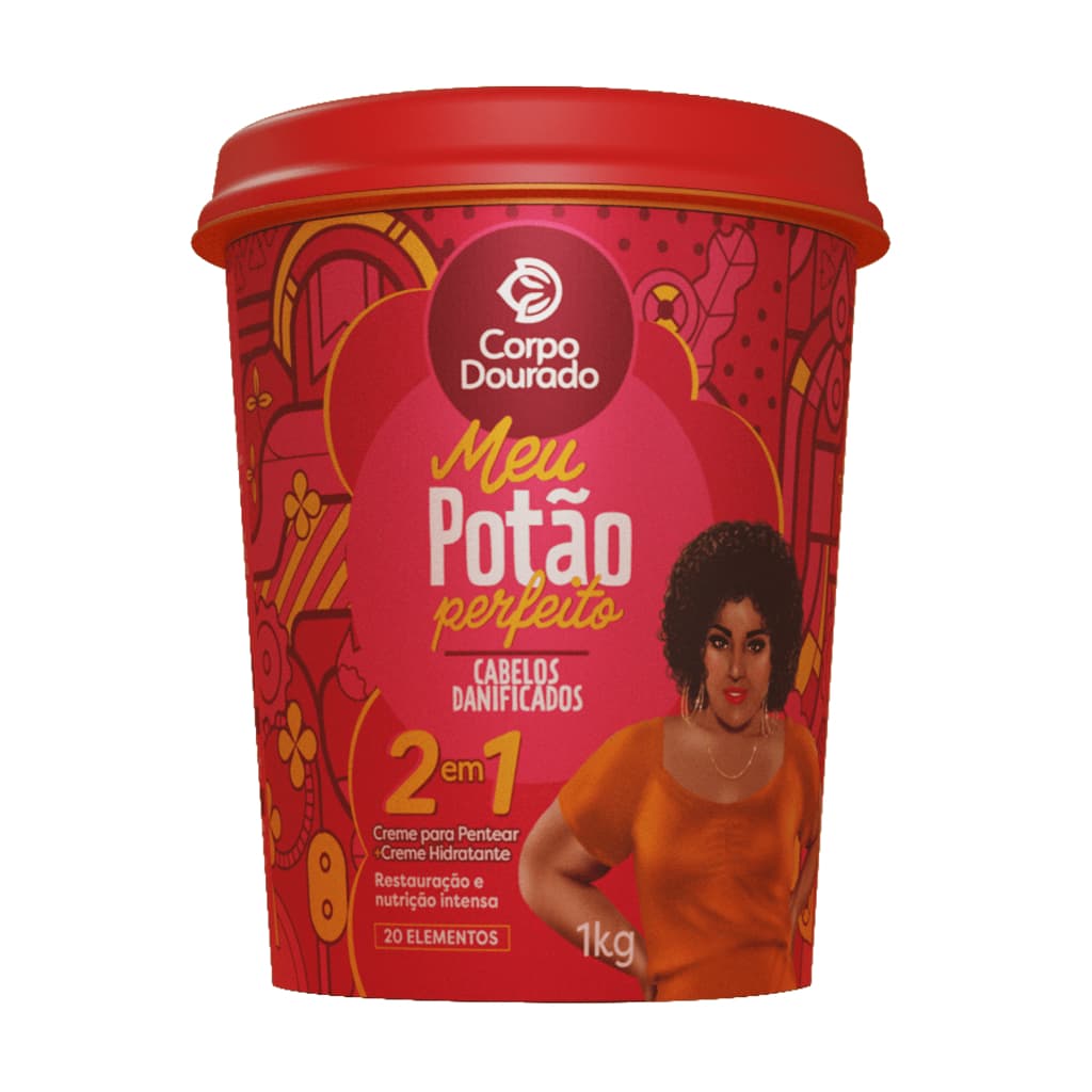 Creme de Pentear e Hidratação Meu Potão Perfeito Restauração e Nutrição 1kg Regarv Corpo Dourado