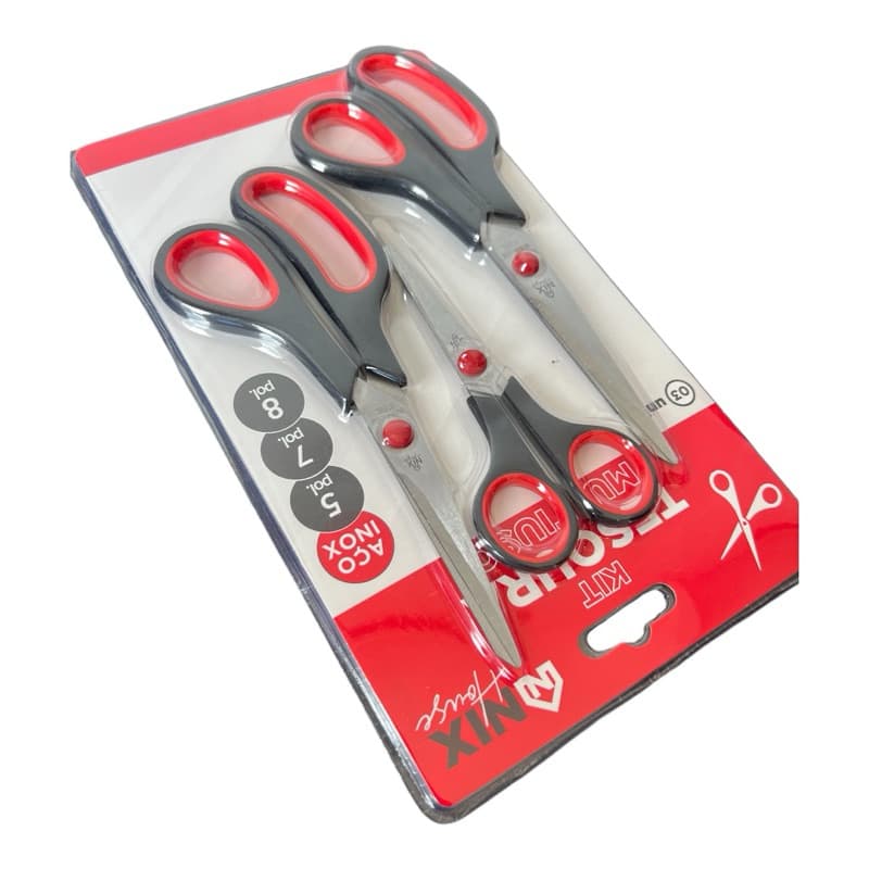 Kit 3 Tesouras Em Aço Inox Corte Costura Artesanato Domestico e profissional 5" 7" 8"