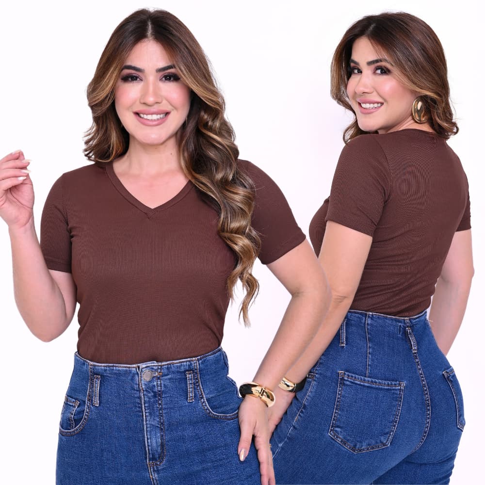 T-shirt Gola V feminina Estilosa Blusa Lisa Basica Confortavel