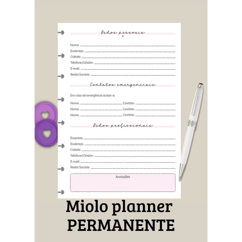 MIOLO não datado PERMANENTE cores pasteis planner/agenda- CADERNO DE DISCOS/INTELIGENTE - papelaria - organização