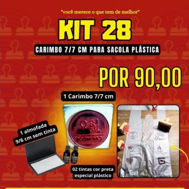 kit carimbo para  plástico 7/7 cm ( ideal para sacola boca de palhaço)