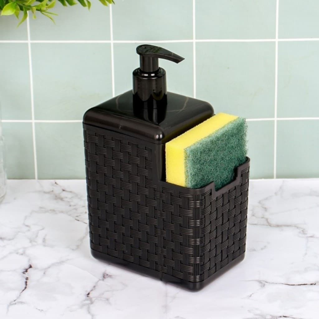 Porta Detergente Sabão 2 em 1 Com Suporte Para Bucha Esponja Rattan Arqplast 500ml