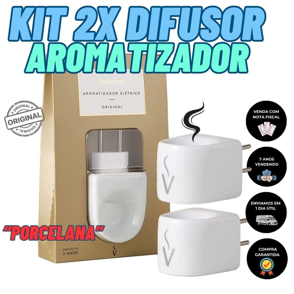 Kit 2x Difusor de Aroma Porcelana Elétrico Bivolt Branco Difusor de Óleos Essenciais Via Aroma