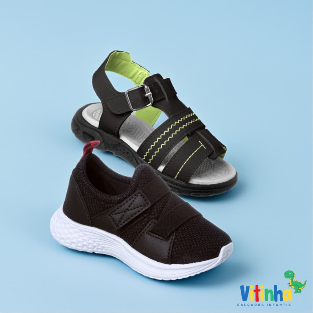 Kit 2 Pares Sandália Papete E Tênis De Bebê Casual Menino Elegante Infantil Kids