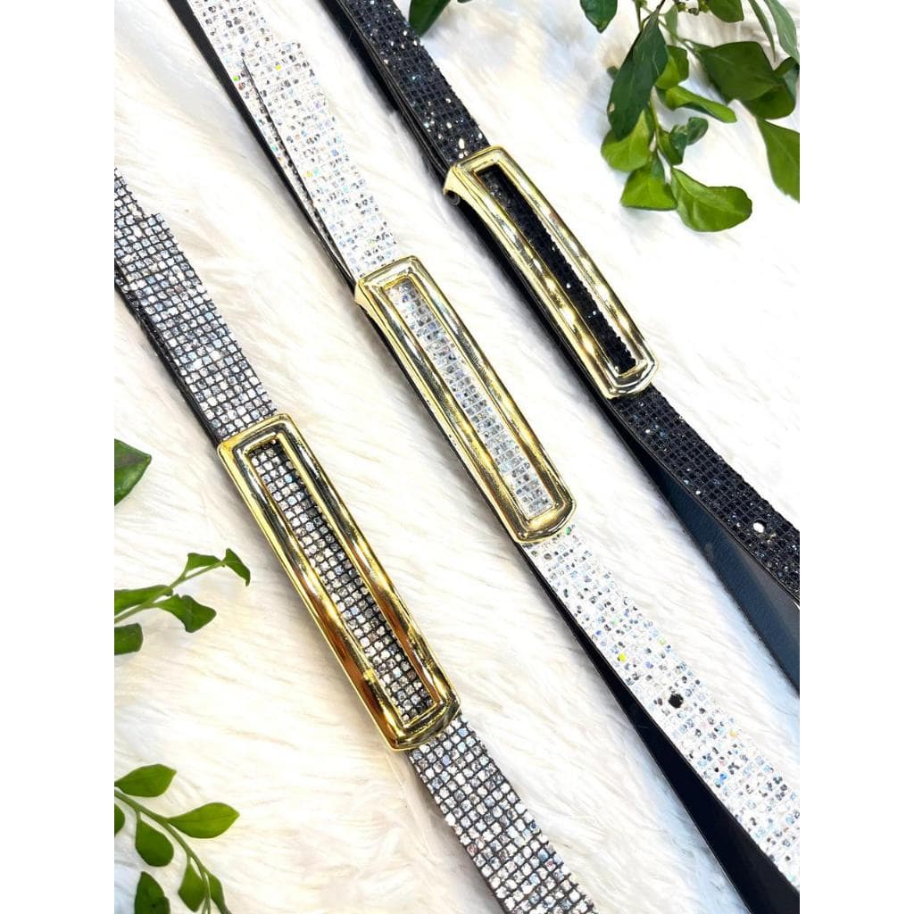 Cinto Feminino Com Glitter Bem Feito Com Fivela em Dourado Acessório Feminino Em Alta Tendencia
