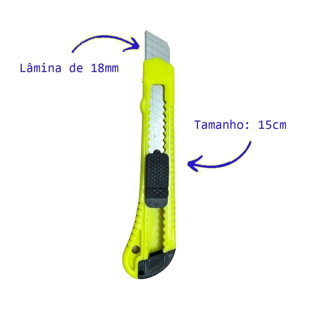 Estilete Grande 15cm Corte Preciso Lâmina 18mm Profissional Kit Com 12 Estiletes