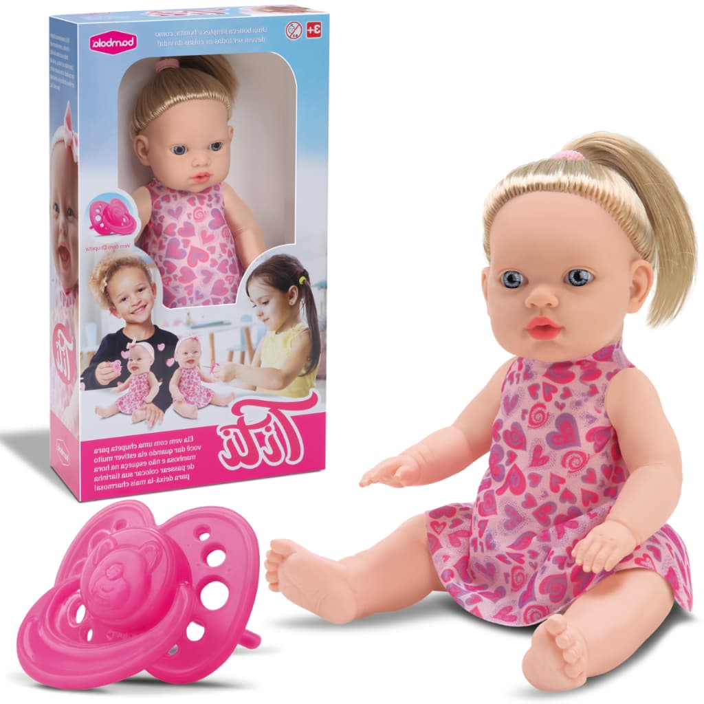 Boneca Bebê Menina Em Vinil Macio Com Roupinha E Acessórios Com Chupeta e Laço