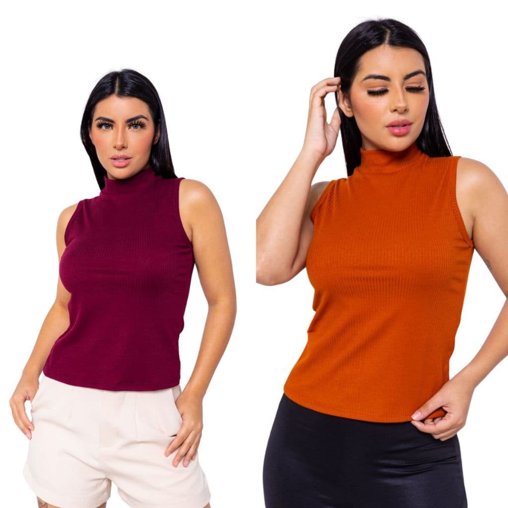 Kit 5 Blusinha Gola Alta Sem Bojo Canelada Muito Linda