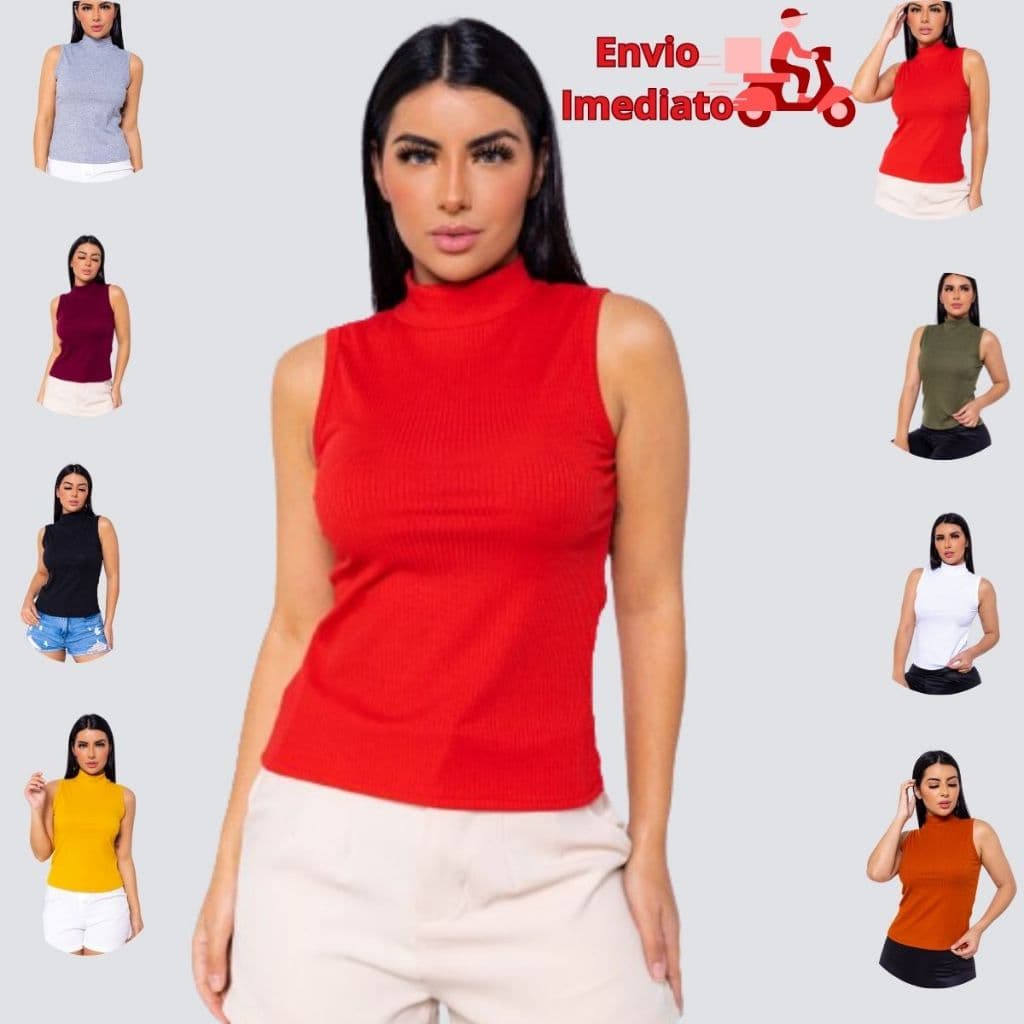 Blusinha Gola Alta Sem Bojo  Blusa Canelada Feminina Verão Super Moda