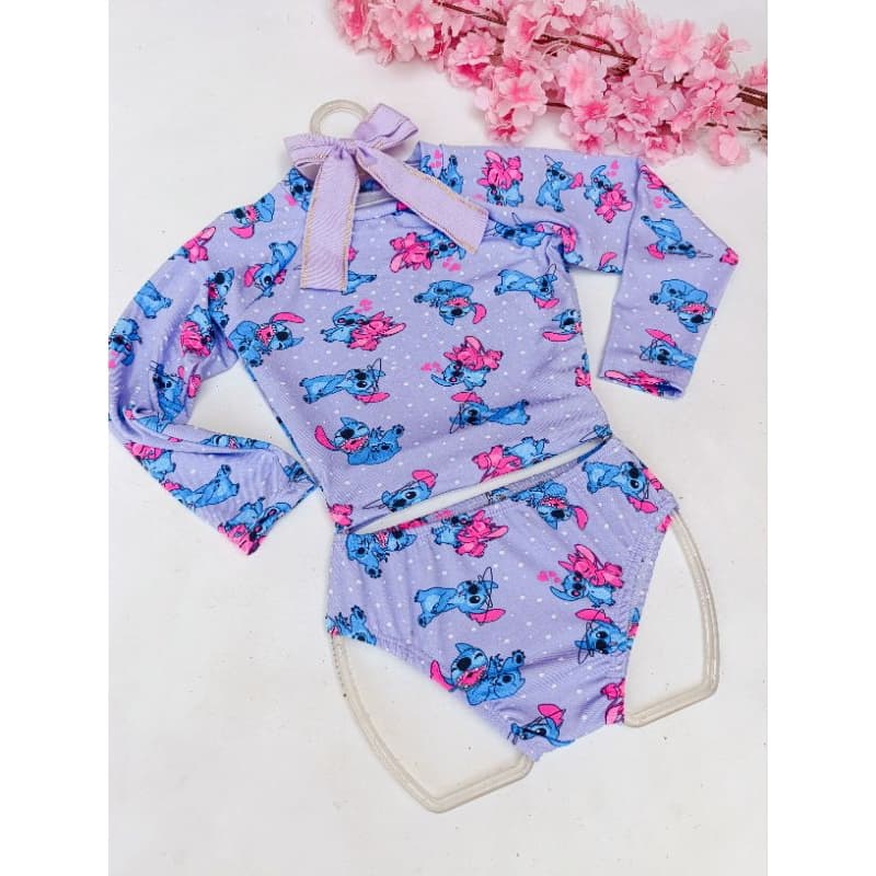Biquíni manga longa Stitch/biquíni infantil