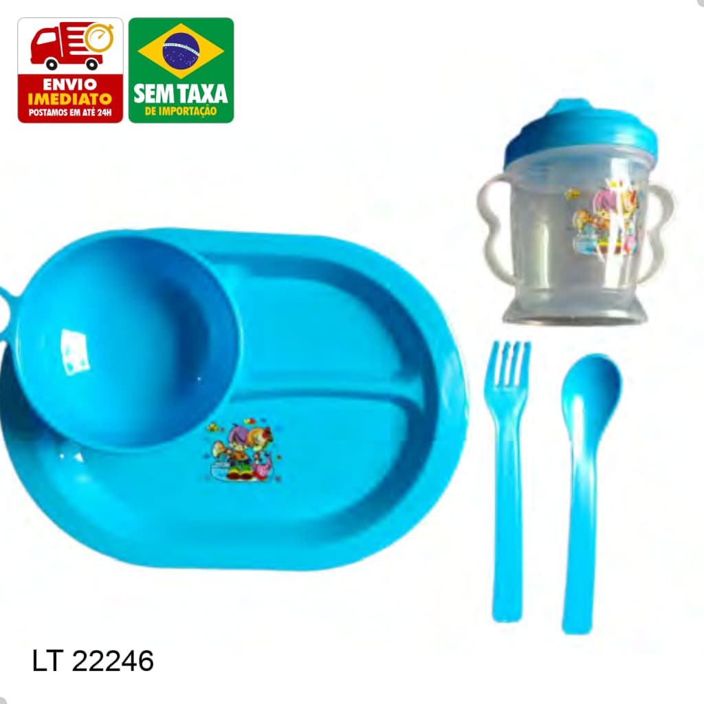 Kit para Refeição Infantil Plastico Copo Talher Prato Tigela 4 ou 5 Peças