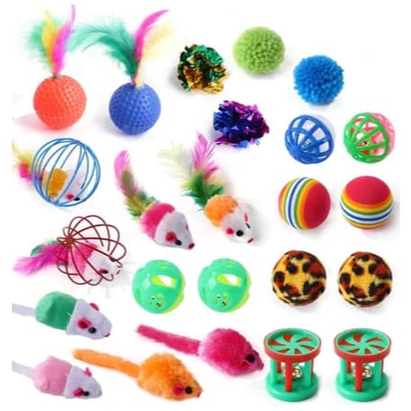 Kit 07 Brinquedos Para Gatos Ratinho Bolinha Gatinhos Filhotes Adultos