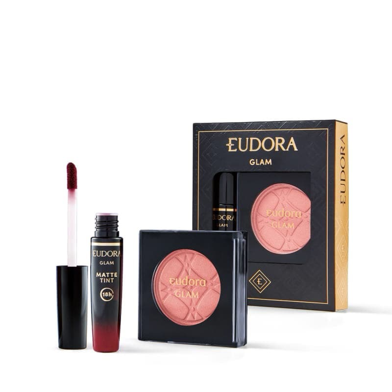 Kit Presente Eudora Glam Batom Líquido Bordô Intenso + Blush Pêssego Peach Bellini Eudora