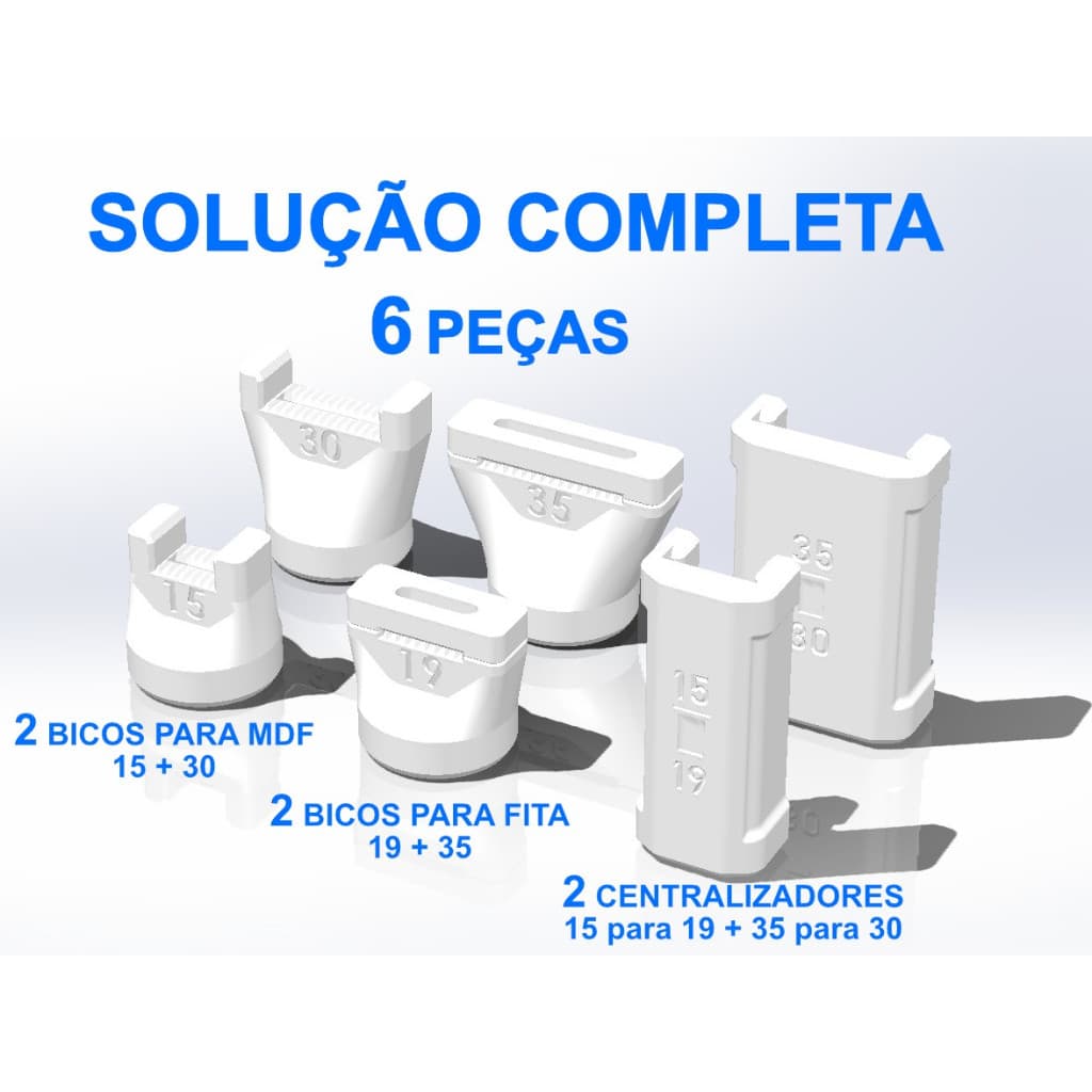 Kit colagem fita de borda - Aplicador MDF 15 e 30 / Fita 19 e 35 / centralizador 19 p/ 15 e 35 p/ 30