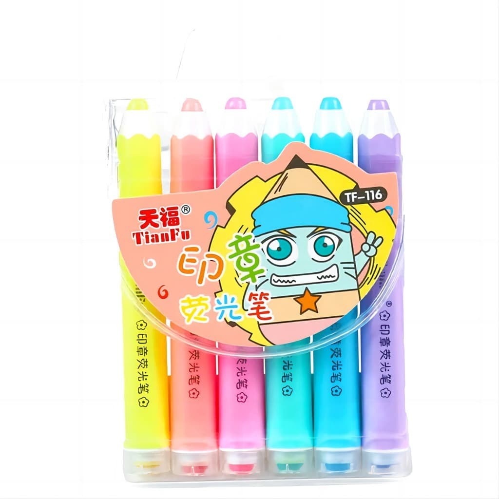 Kit 6 Marca Texto Canetas Fofinhos Criativo Importado Kawaii Carimbo