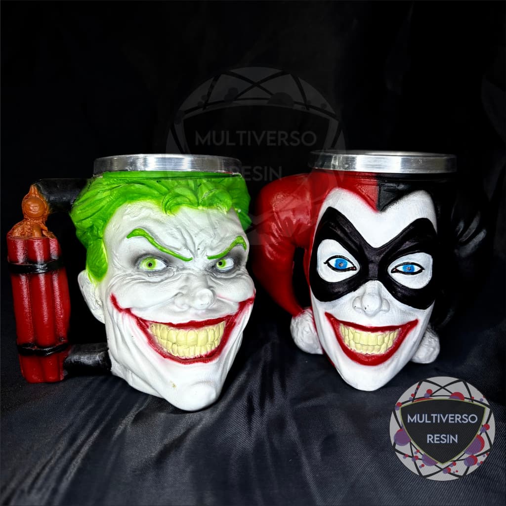 Caneca/Copo Coringa e Arlequina Casal HQ/The Joker Colecionavel 3D Resina