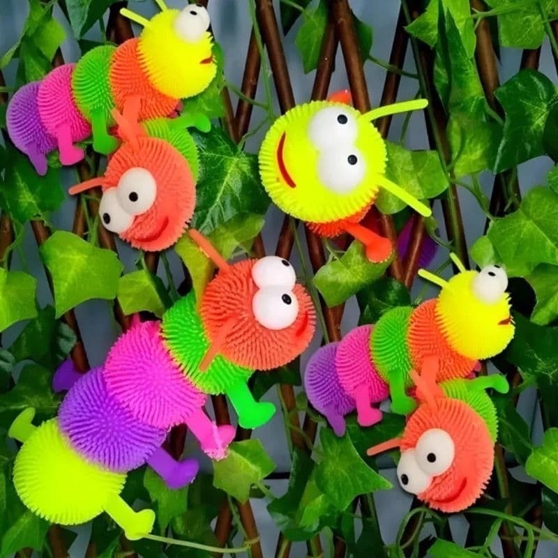 Brinquedo Infantil Centopéia Lagarta com Luz De Apertar E Esticar Colorida
