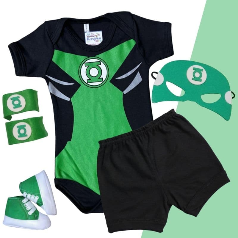 Body Bebê Temático Lanterna Verde Fantasia Mesversário Ítens Opcionais