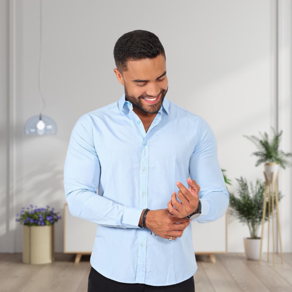 Camisa masculina social slim manga longa lisa luxo sem bolso algodão oferta não amassa e não desbota