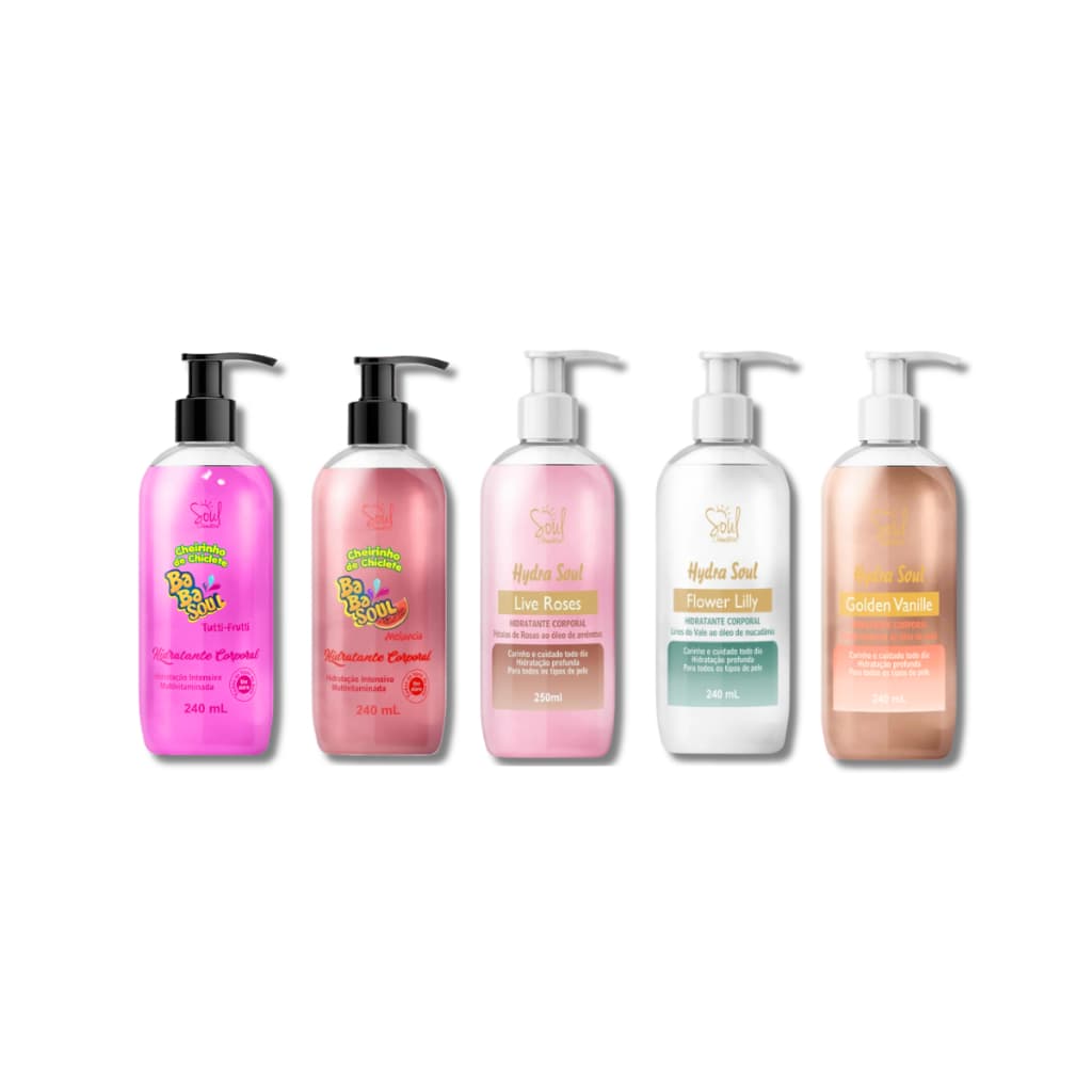 Kit com 5 Hidratantes Corporais - Soul Cosméticos - 240ml cada