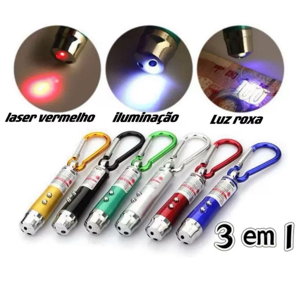 kit 6/12/18/24 Canetas Laser 3 Em 1 Laser Potente Lanterna E Chaveiro Colorido