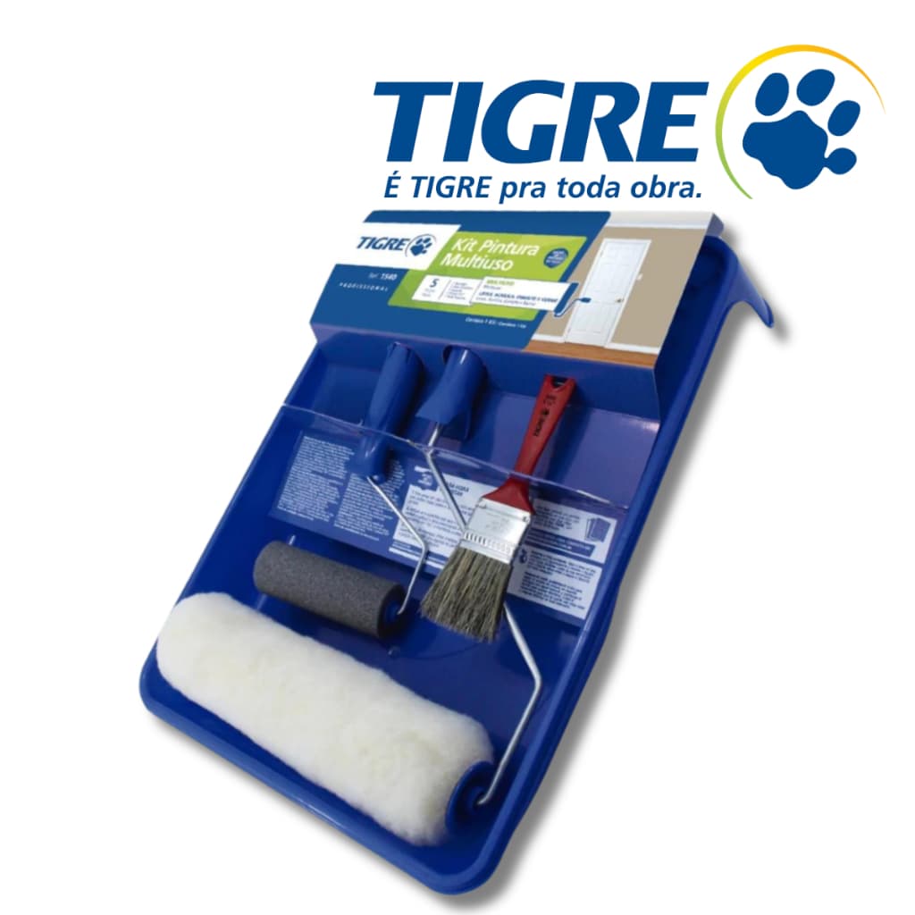 Kit Pintura Parede 5 Peças Basico Multiuso Tigre Rolo De Tinta Suporte Bandeja Trincha Rolinho