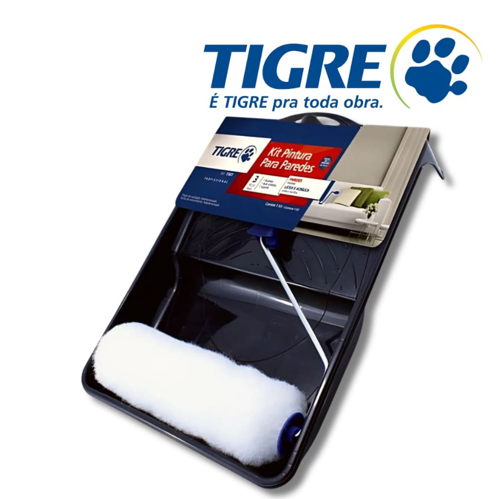Kit Pintura Parede 3 Peças com Rolo de Pintura para Parede 23cm com Suporte e Bandeja Kit 3Pçs Tigre